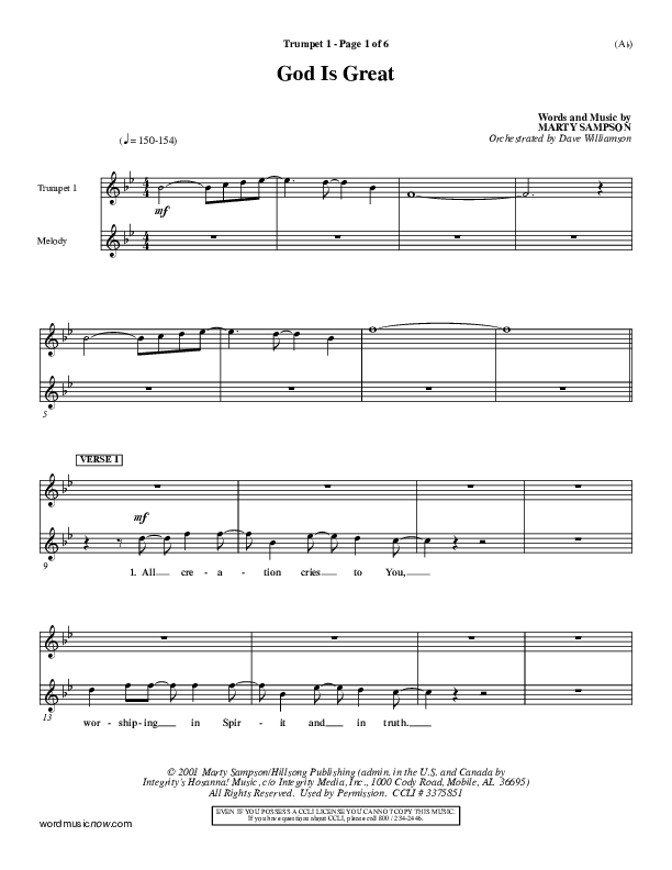 God Is Great Trumpet 1 (Marty Sampson)