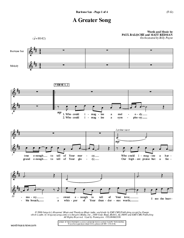 A Greater Song Bari Sax (Paul Baloche)