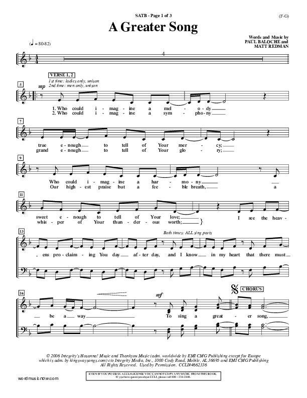 A Greater Song Choir Sheet (SATB) (Paul Baloche)