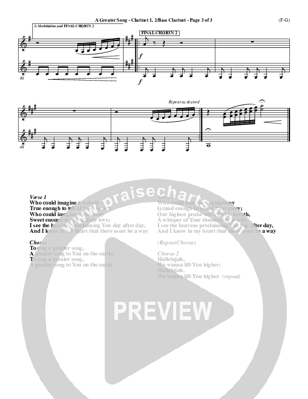 A Greater Song Clarinet 1/2, Bass Clarinet (Paul Baloche)
