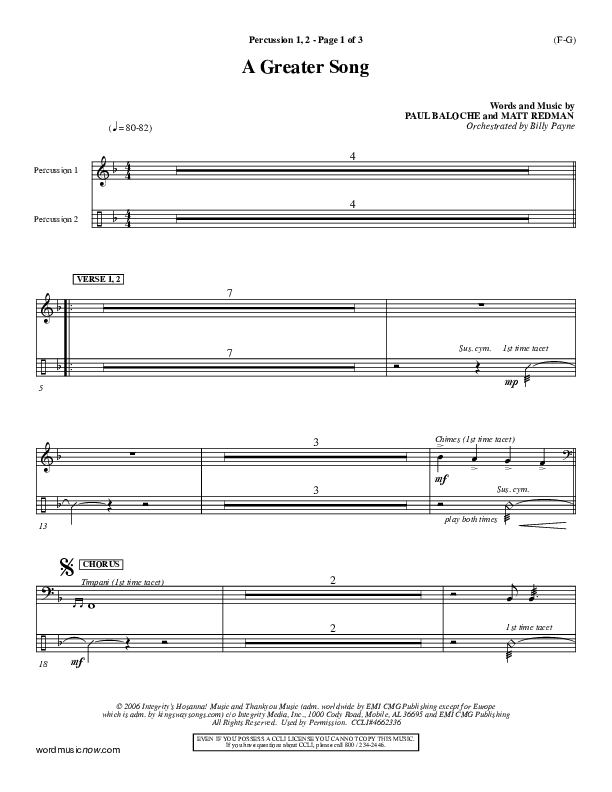 A Greater Song Percussion 1/2 (Paul Baloche)