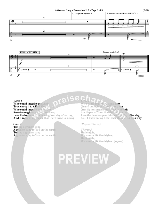 A Greater Song Percussion 1/2 (Paul Baloche)