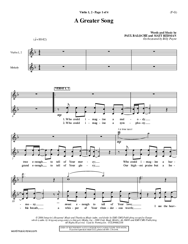 A Greater Song Violin 1/2 (Paul Baloche)