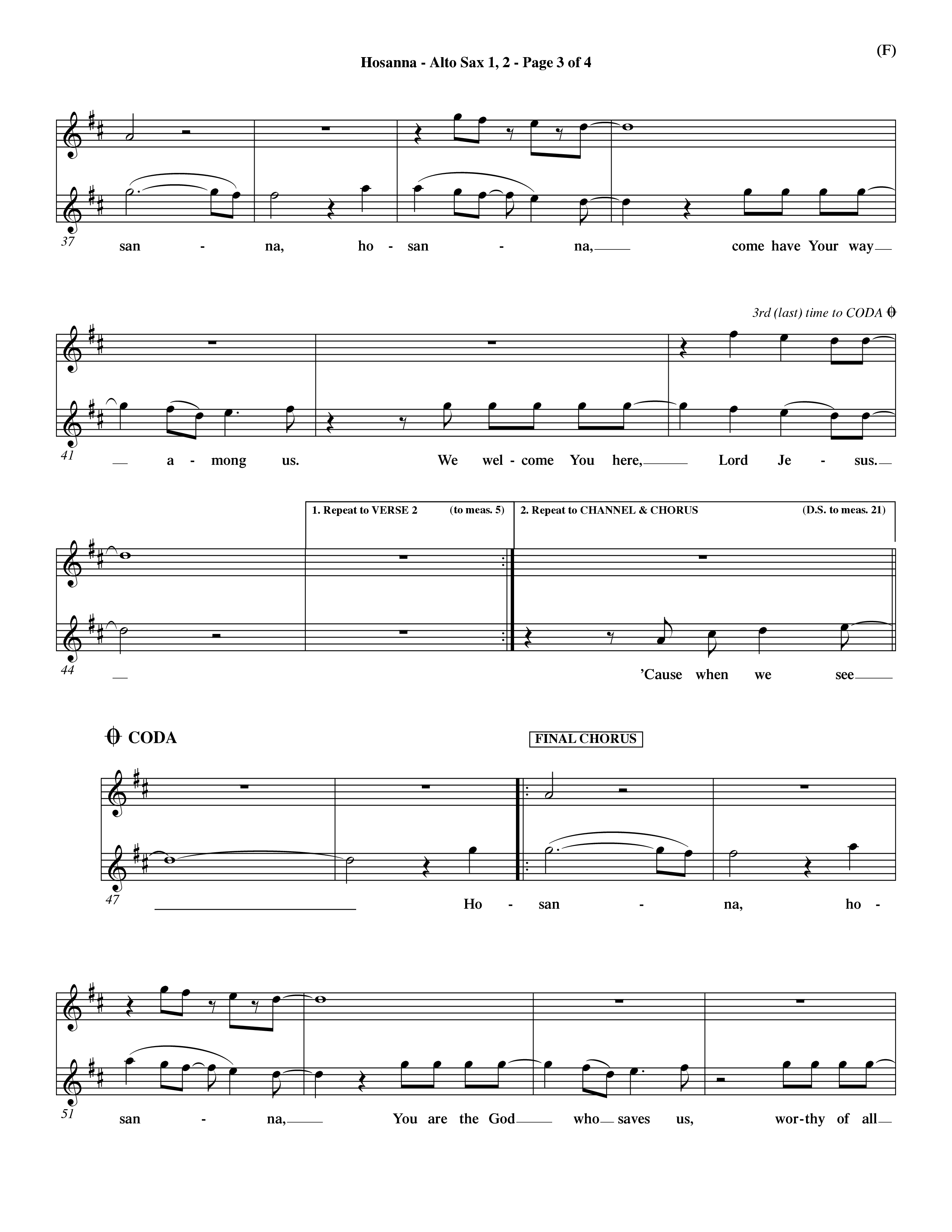 Hosanna (Praise Is Rising) (Choral Anthem SATB) Alto Sax 1/2 (Word Music Choral / Orch. Dave Williamson)