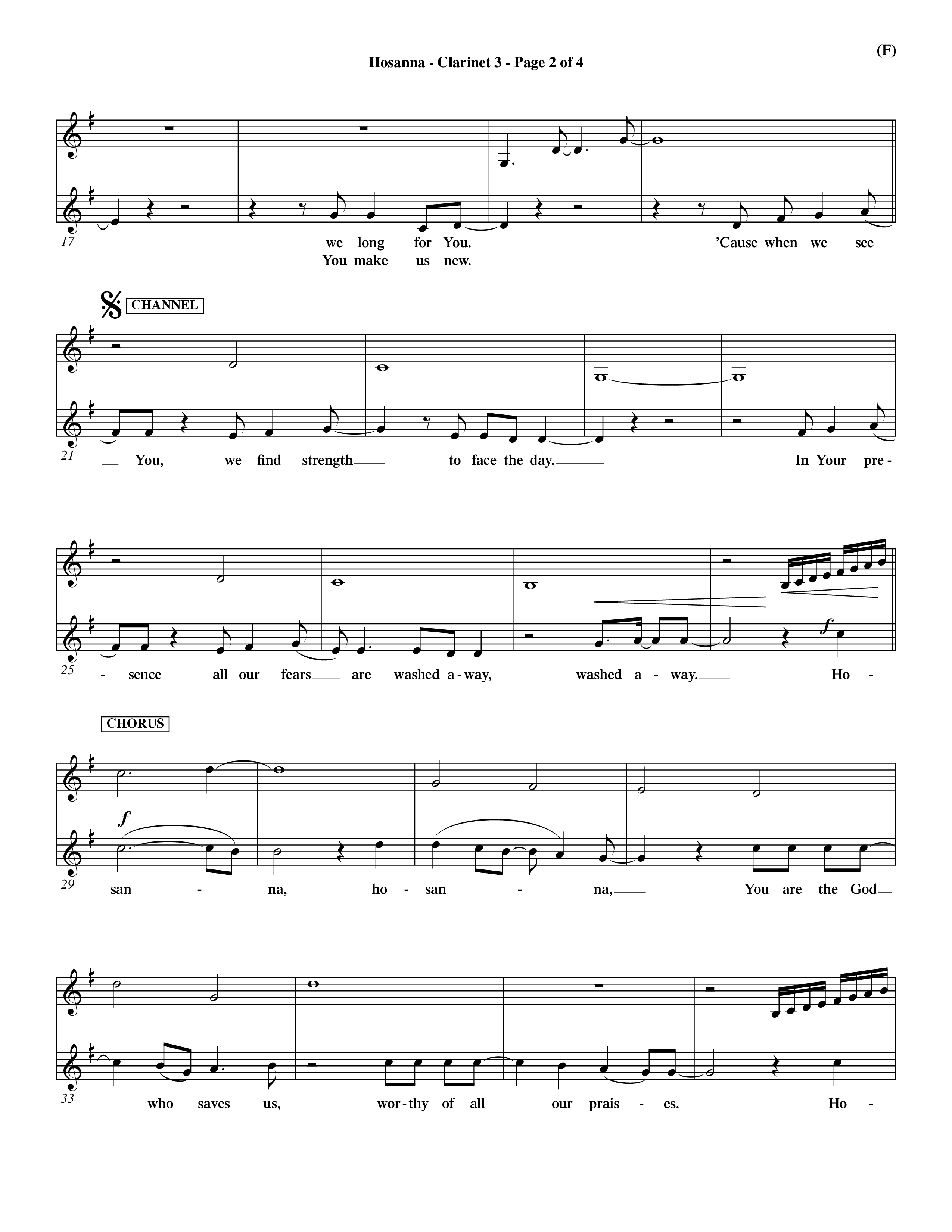 Hosanna (Praise Is Rising) (Choral Anthem SATB) Clarinet 3 (Word Music Choral / Orch. Dave Williamson)