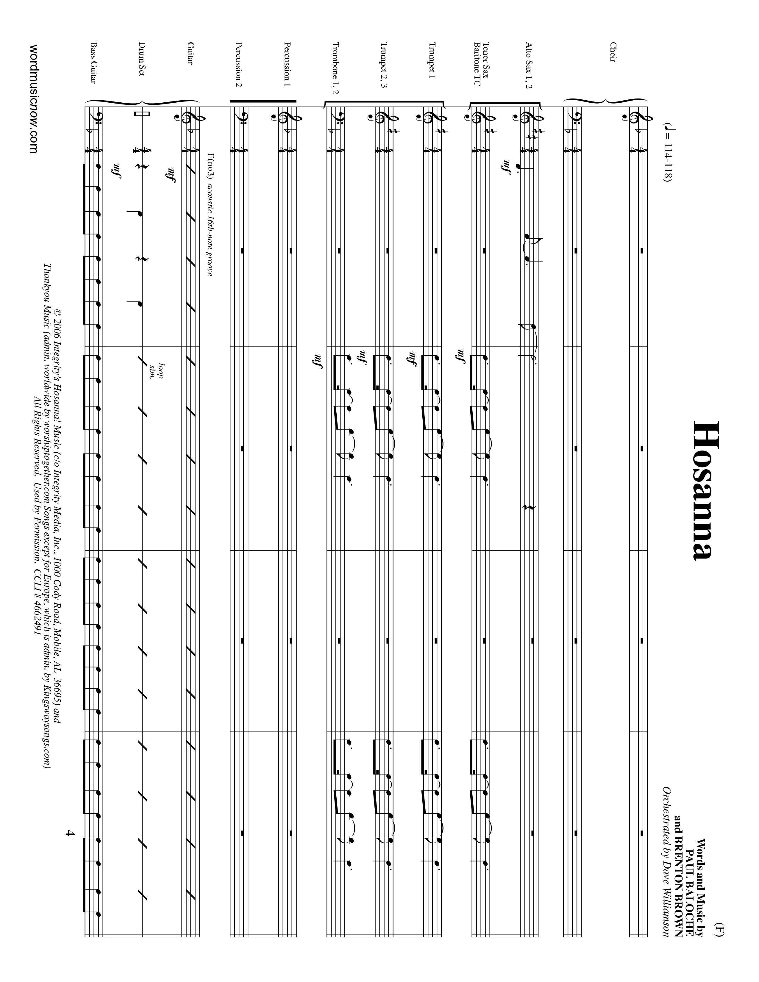 Hosanna (Praise Is Rising) (Choral Anthem SATB) PraiseBand (incl. Brass) (Word Music Choral / Orch. Dave Williamson)