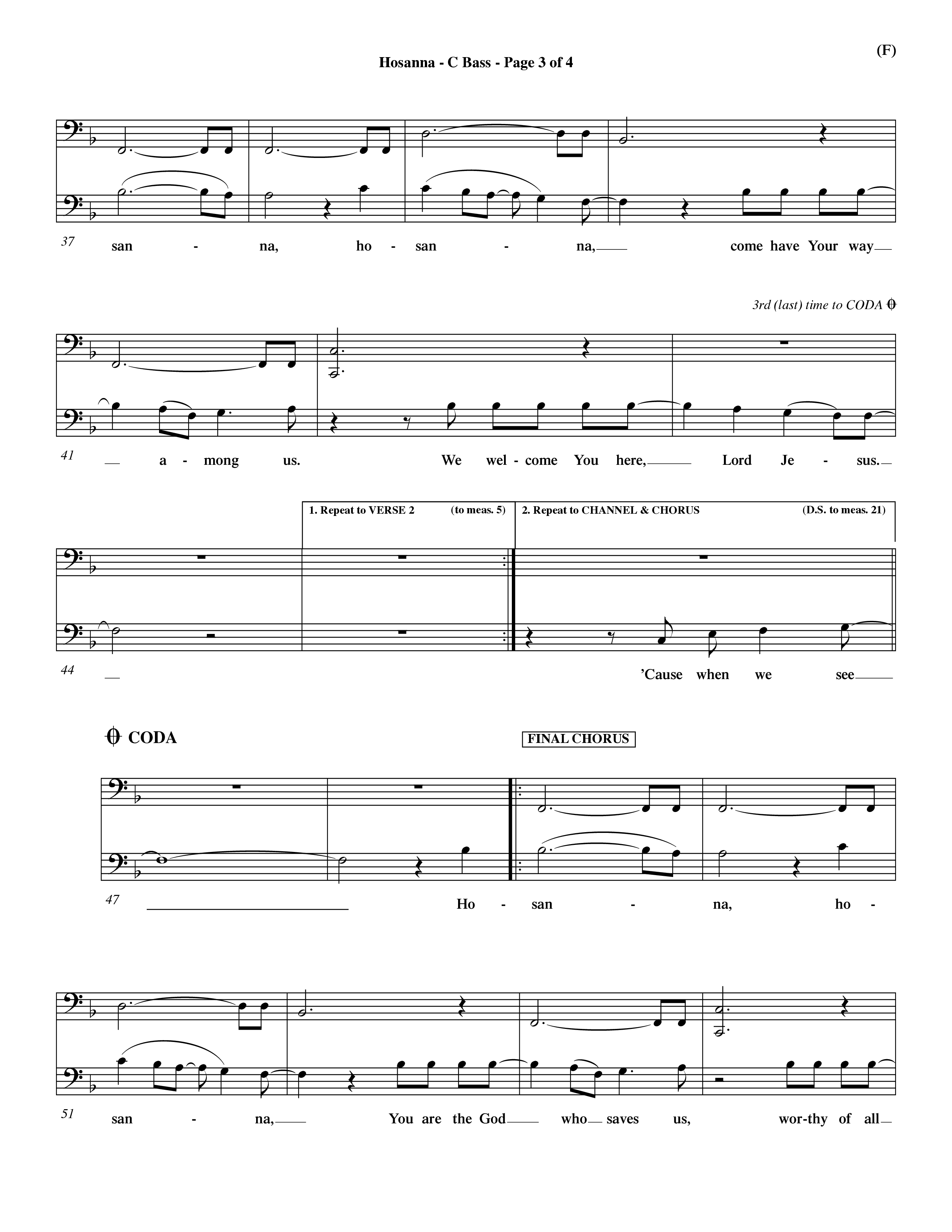 Hosanna (Praise Is Rising) (Choral Anthem SATB) Contrabass (Word Music Choral / Orch. Dave Williamson)