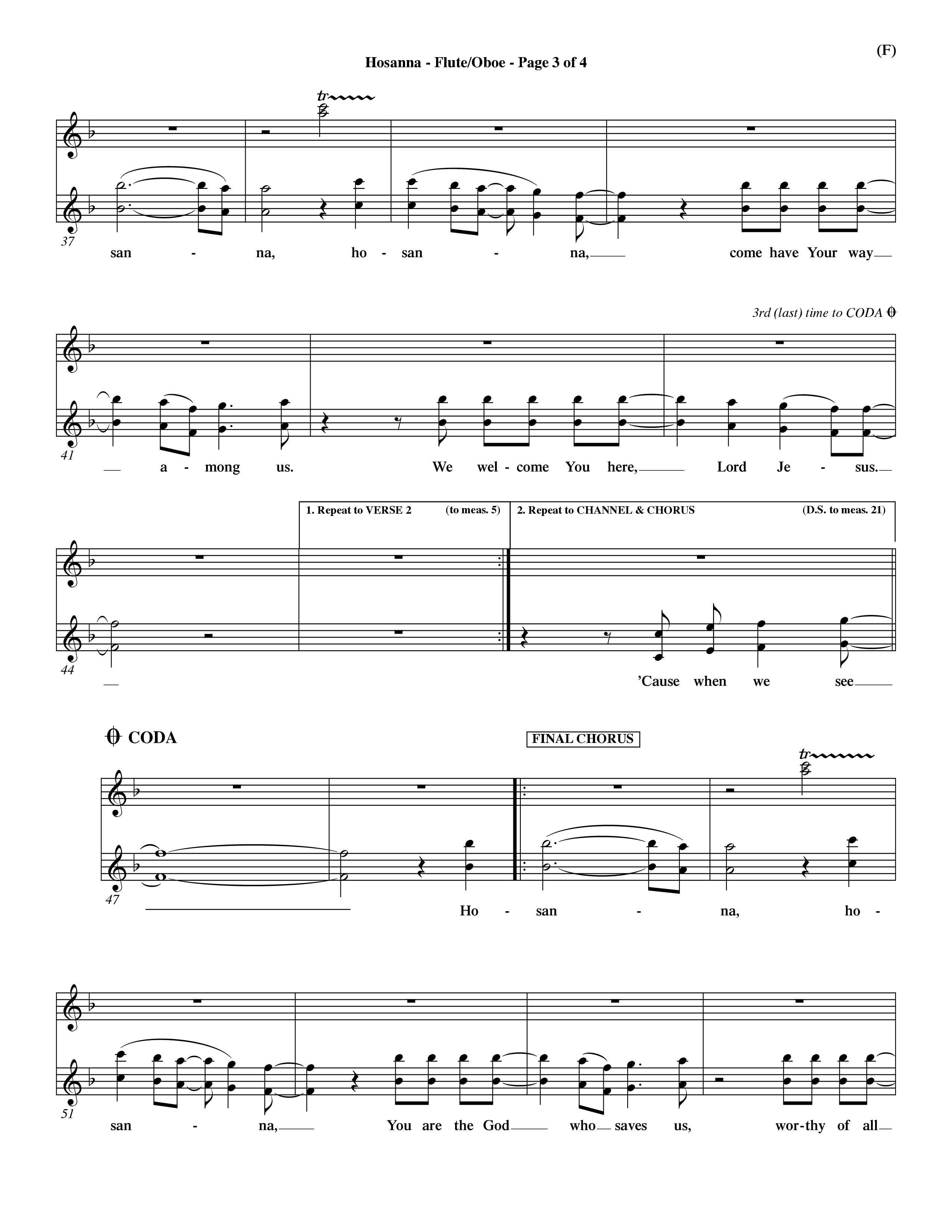 Hosanna (Praise Is Rising) (Choral Anthem SATB) Flute/Oboe (Word Music Choral / Orch. Dave Williamson)