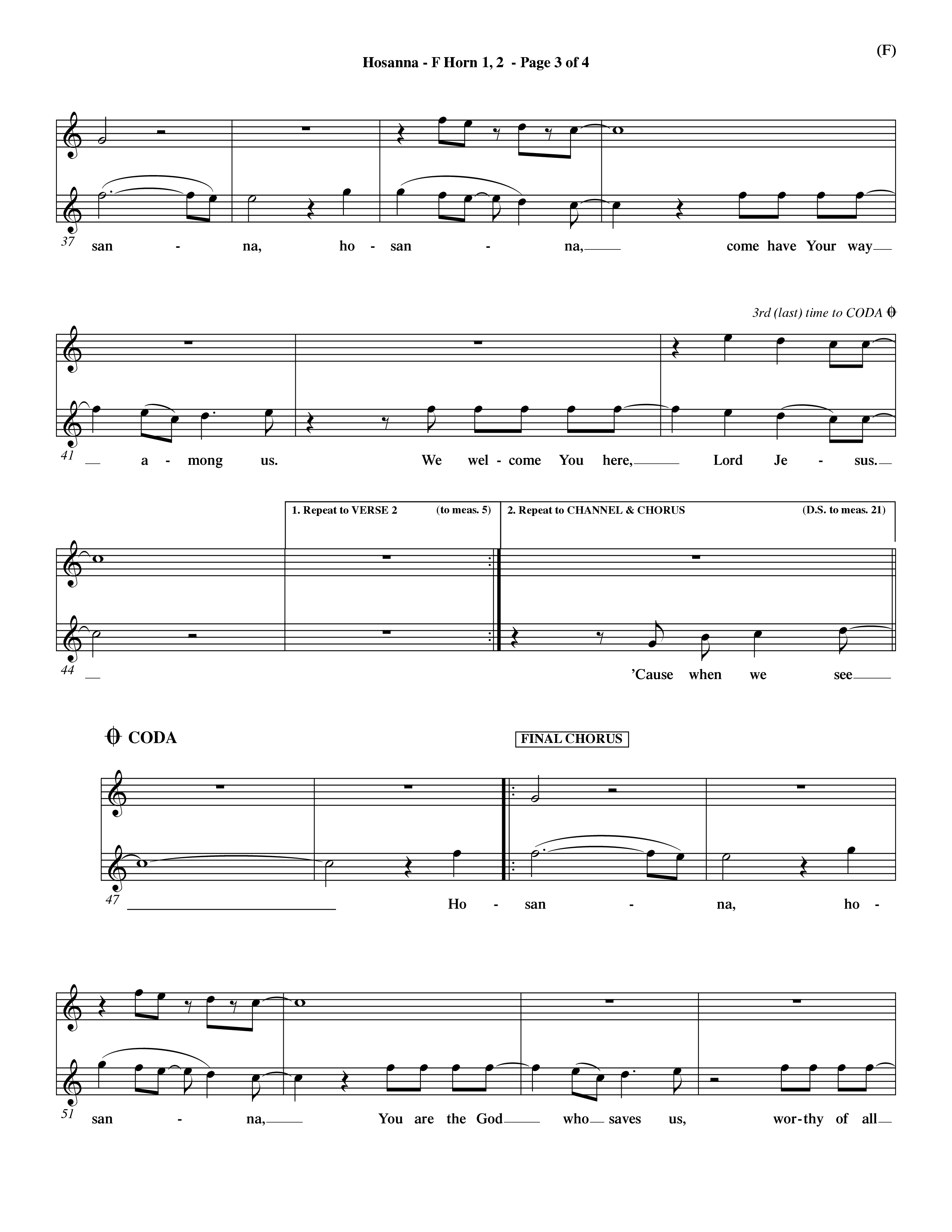 Hosanna (Praise Is Rising) (Choral Anthem SATB) French Horn (Word Music Choral / Orch. Dave Williamson)