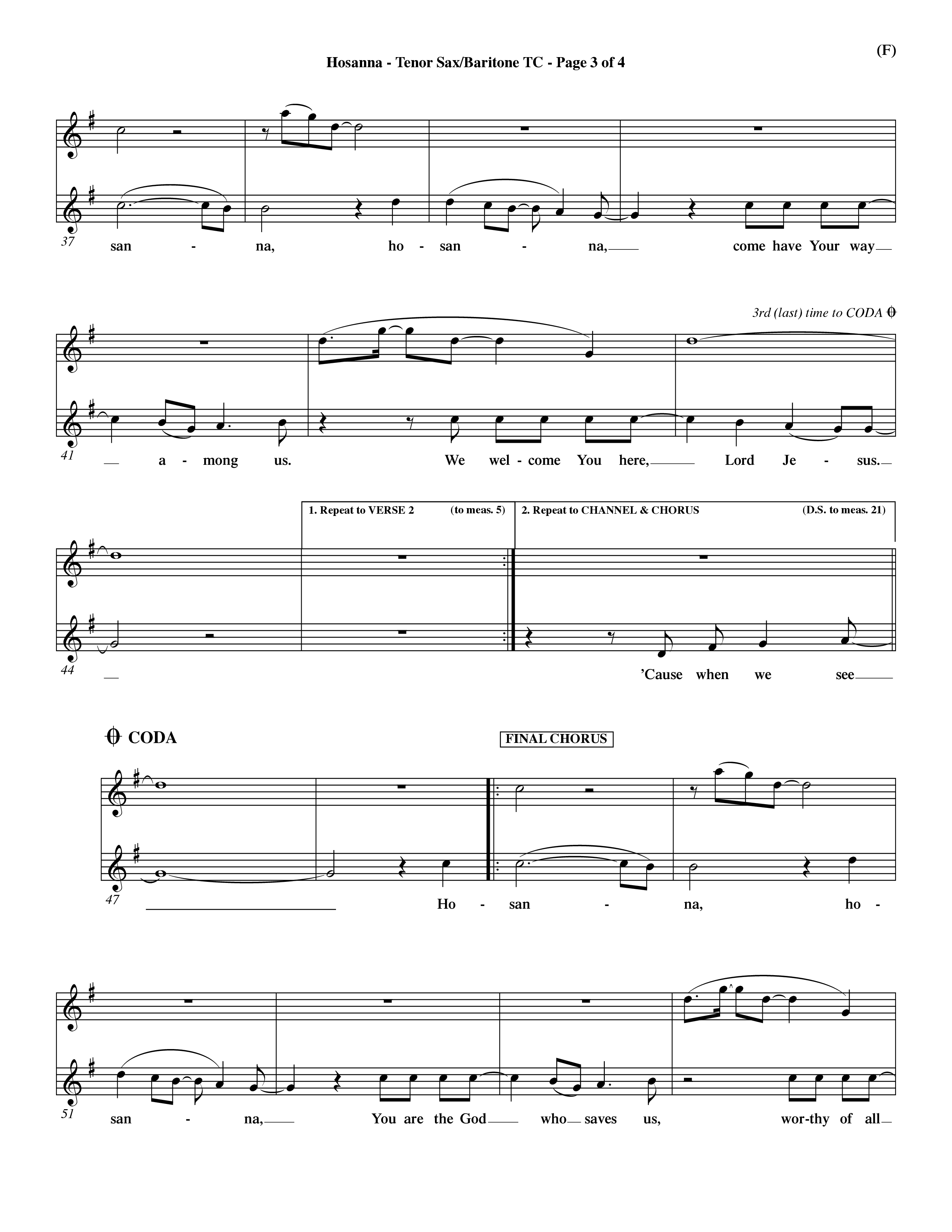 Hosanna (Praise Is Rising) (Choral Anthem SATB) Tenor Sax/Baritone T.C. (Word Music Choral / Orch. Dave Williamson)