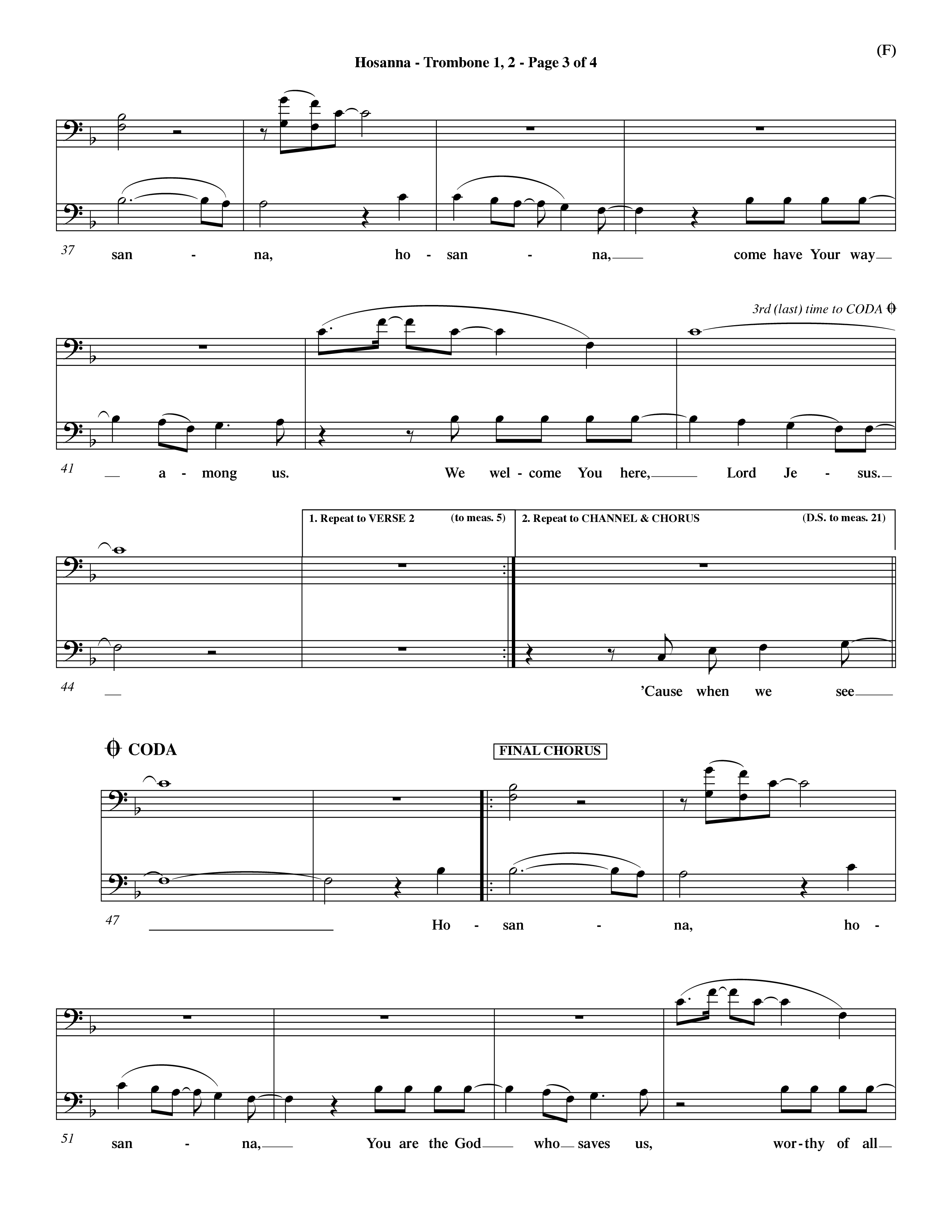 Hosanna (Praise Is Rising) (Choral Anthem SATB) Trombone 1/2 (Word Music Choral / Orch. Dave Williamson)