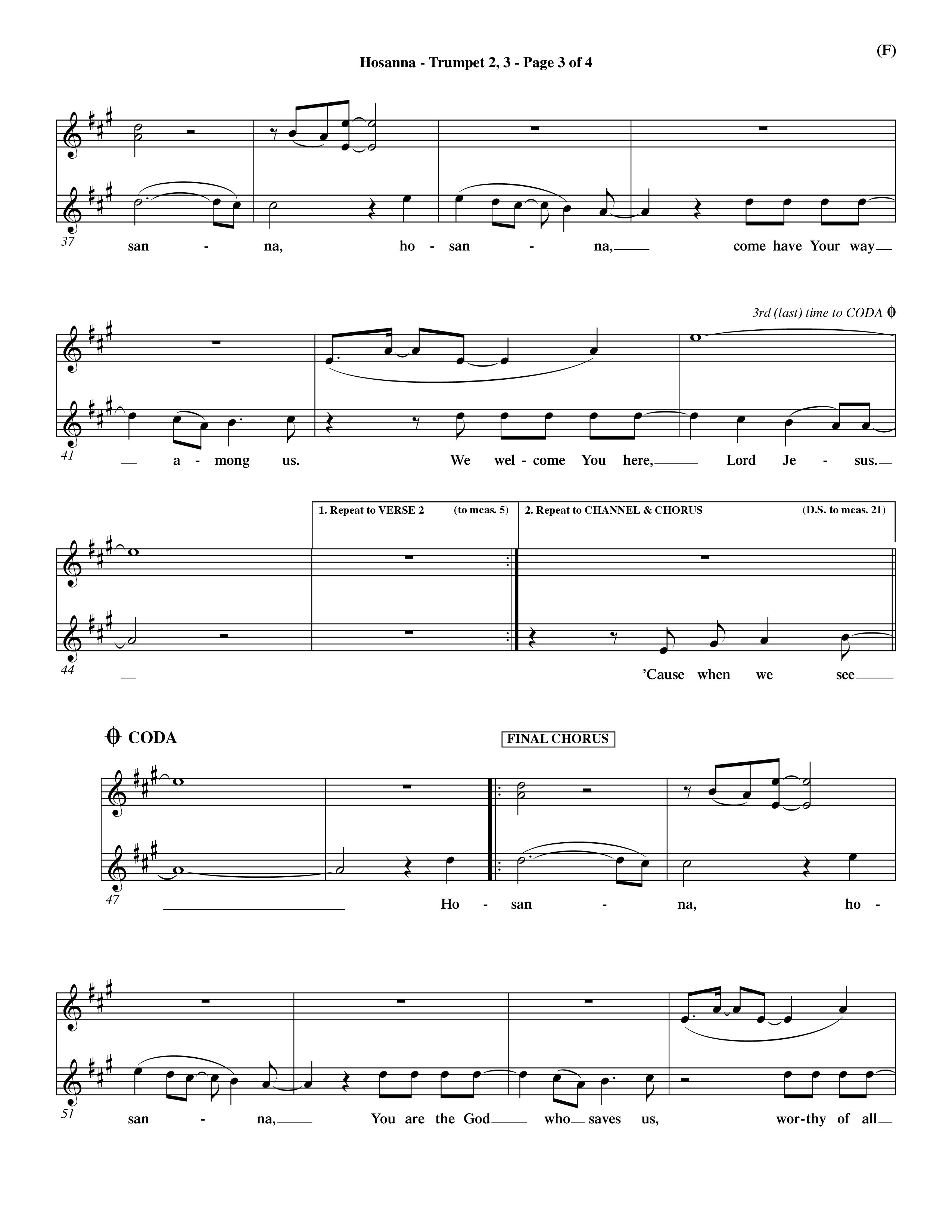 Hosanna (Praise Is Rising) (Choral Anthem SATB) Trumpet 2/3 (Word Music Choral / Orch. Dave Williamson)