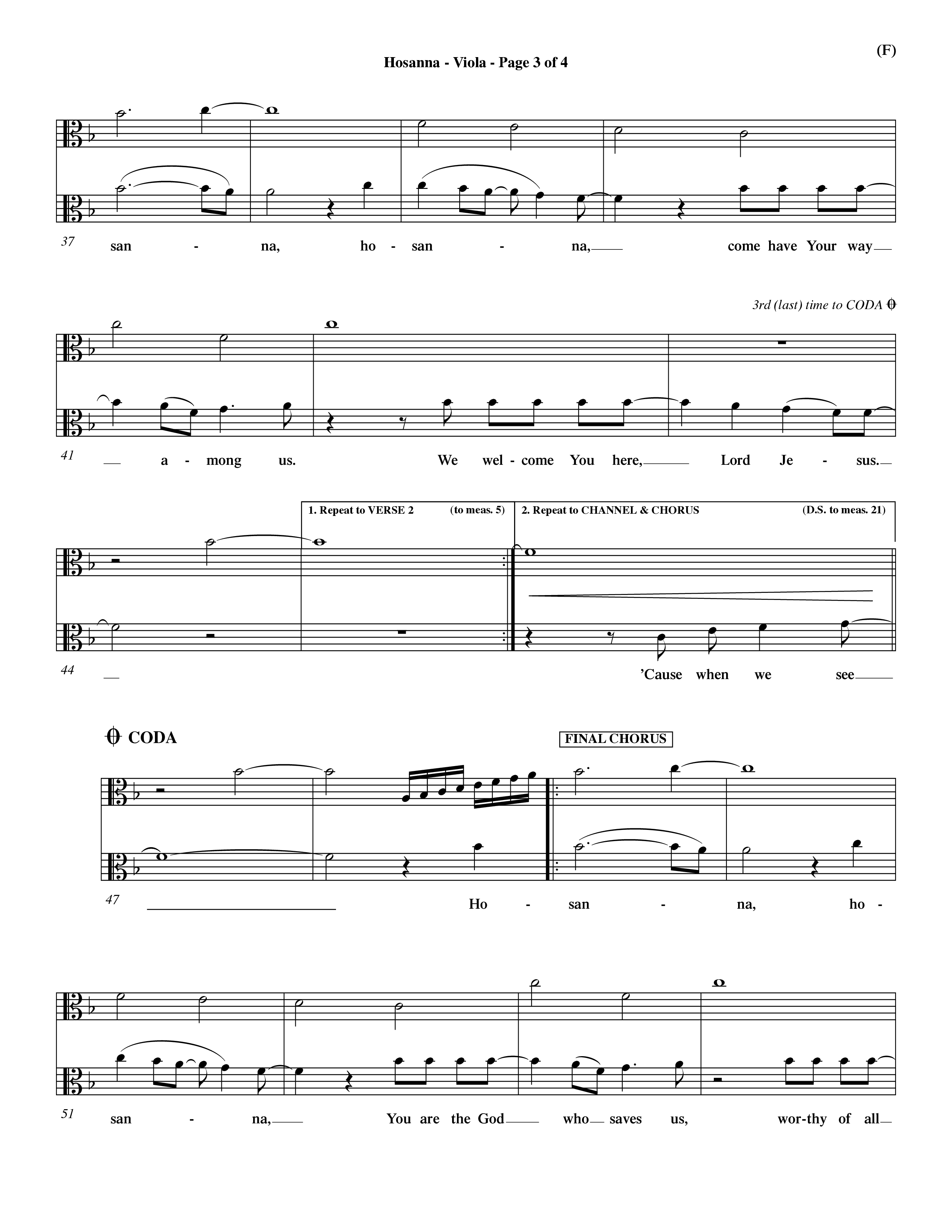 Hosanna (Praise Is Rising) (Choral Anthem SATB) Viola (Word Music Choral / Orch. Dave Williamson)