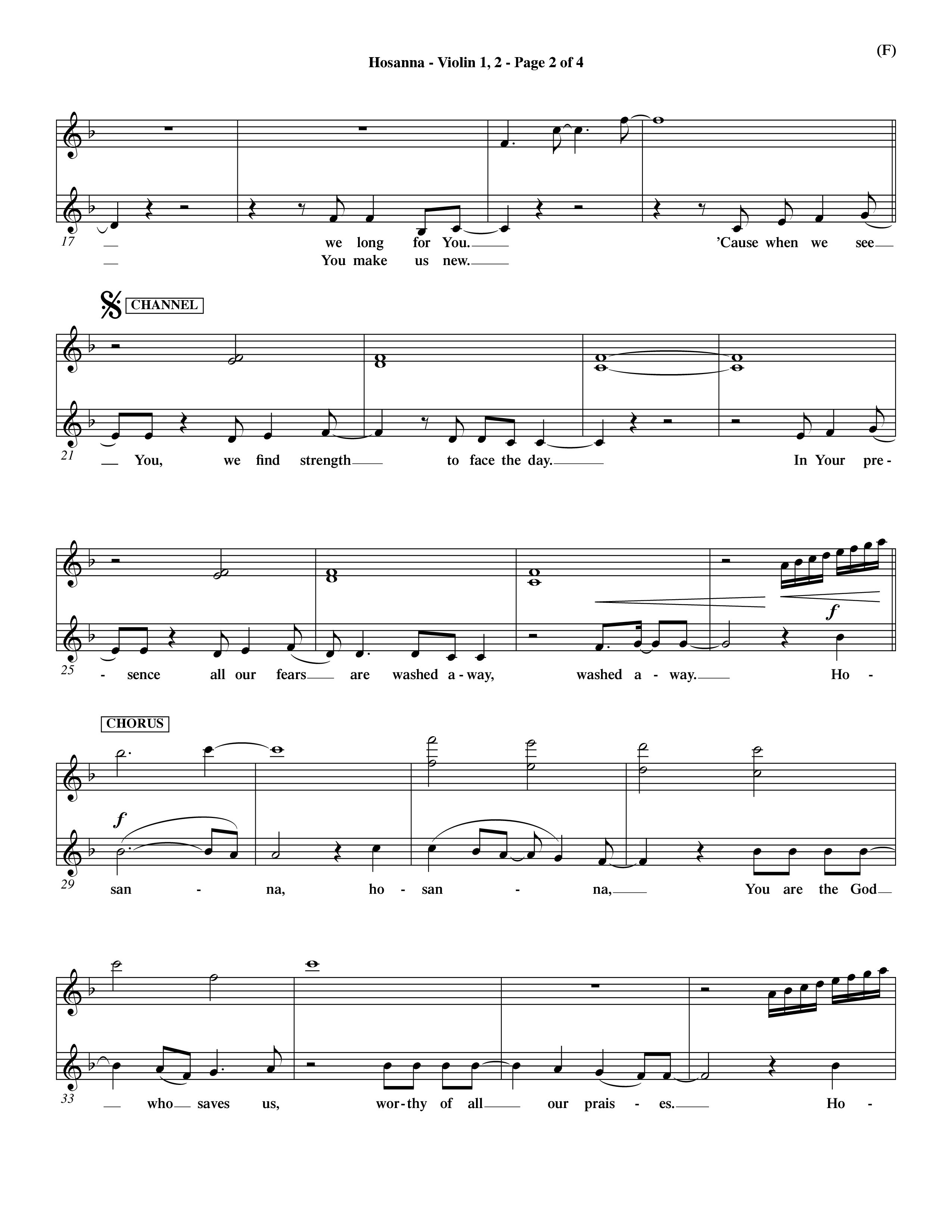 Hosanna (Praise Is Rising) (Choral Anthem SATB) Violin 1/2 (Word Music Choral / Orch. Dave Williamson)