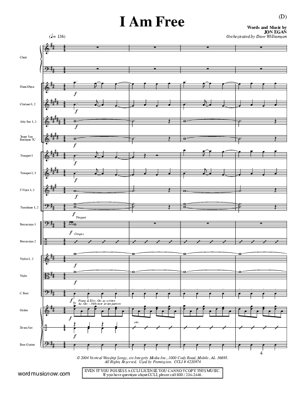 I Am Free Conductor's Score (Jon Egan)