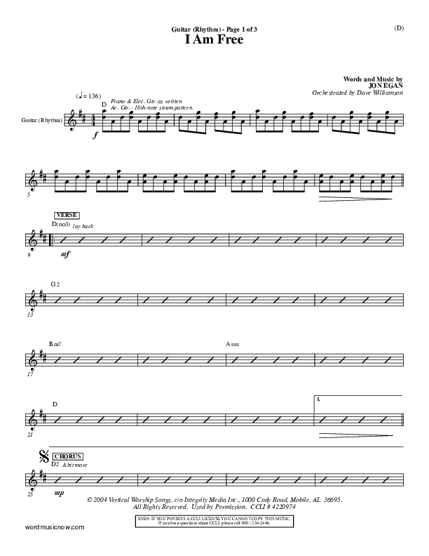 I Am Free Rhythm Chart (Jon Egan)