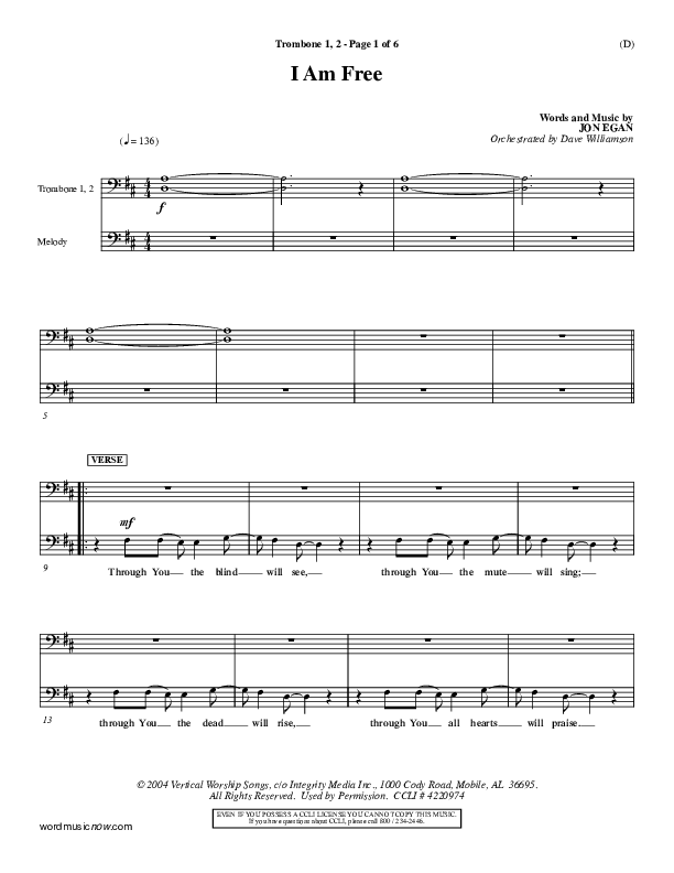 I Am Free Trombone 1/2 (Jon Egan)