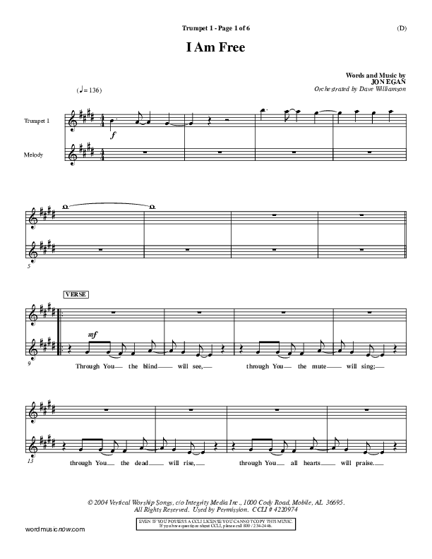 I Am Free Trumpet 1 (Jon Egan)