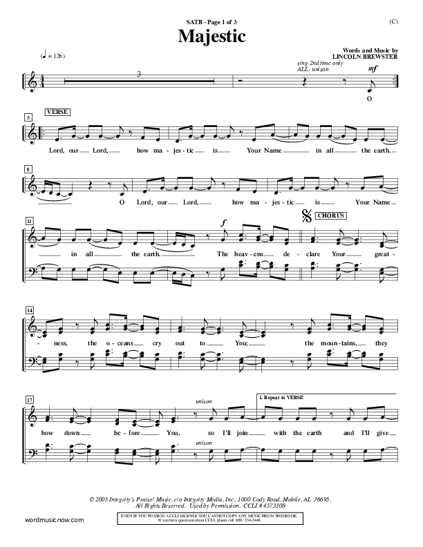 Majestic Choir Sheet (SATB) (Lincoln Brewster)