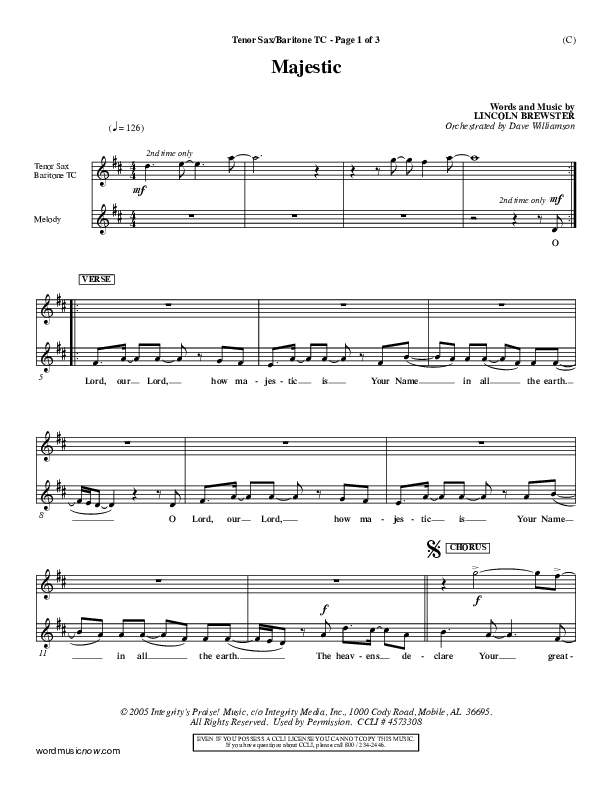 Majestic Tenor Sax/Baritone T.C. (Lincoln Brewster)