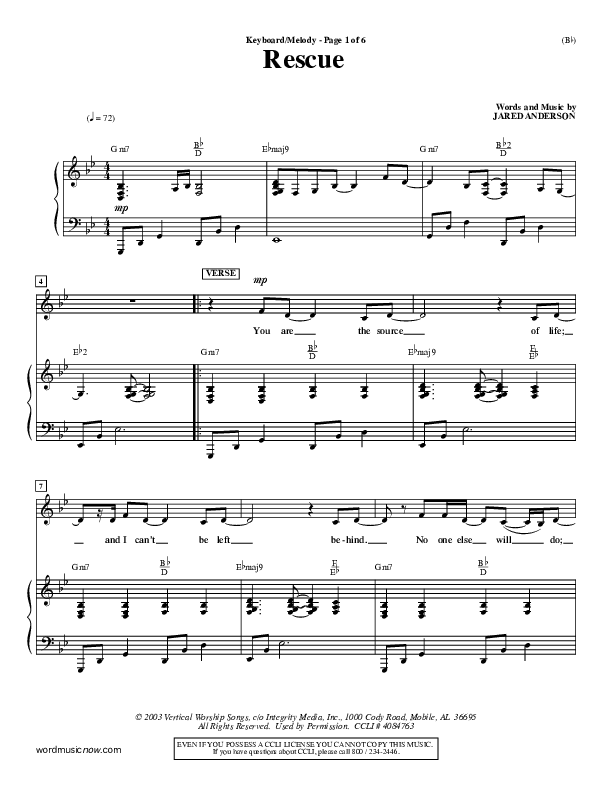 Rescue Piano/Vocal (Reuben Morgan)