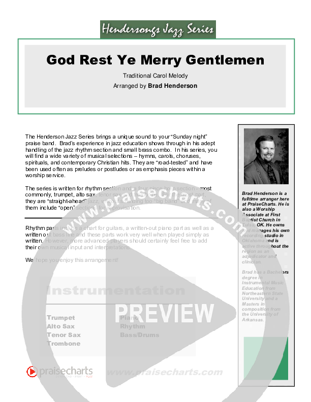 God Rest Ye Merry Gentlemen (Instrumental) Cover Sheet (Brad Henderson)