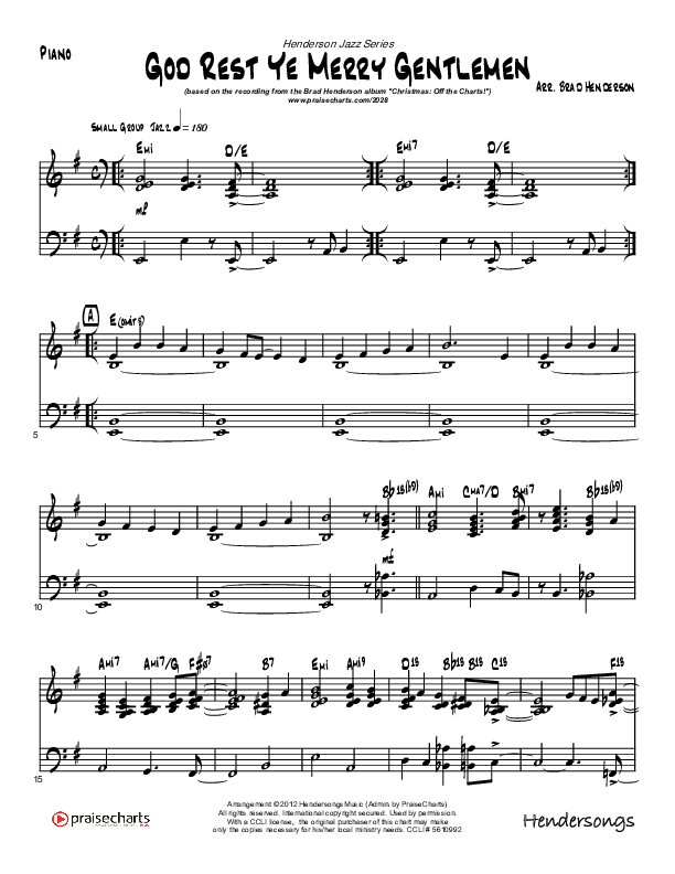God Rest Ye Merry Gentlemen (Instrumental) Piano Sheet (Brad Henderson)