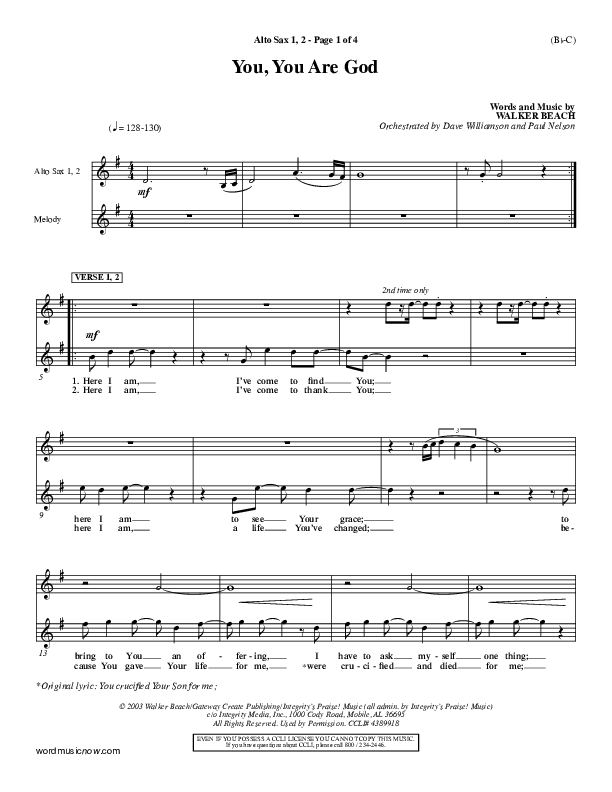 You You Are God Alto Sax 1/2 (Walker Beach)