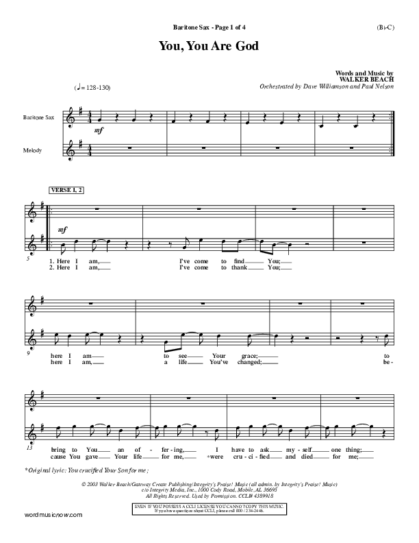 You You Are God Bari Sax (Walker Beach)