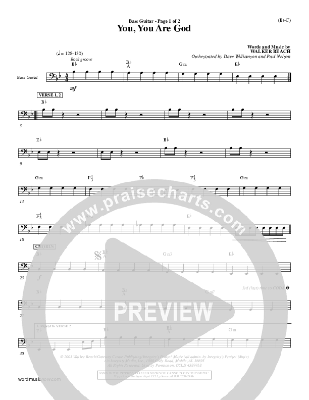 You You Are God Rhythm Chart (Walker Beach)