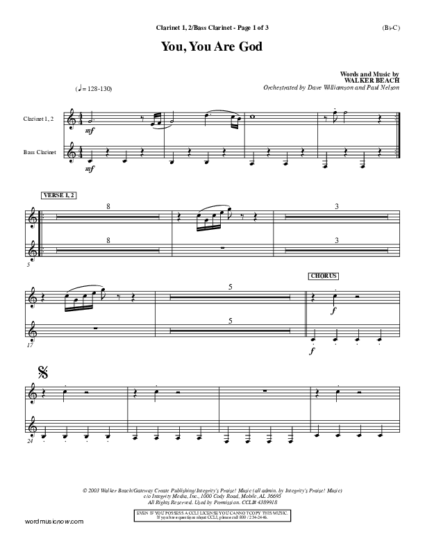 You You Are God Clarinet 1/2, Bass Clarinet (Walker Beach)