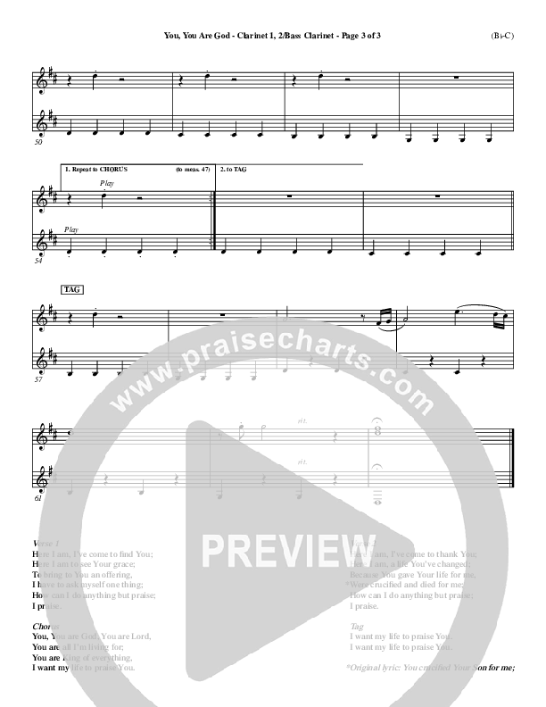 You You Are God Clarinet 1/2, Bass Clarinet (Walker Beach)