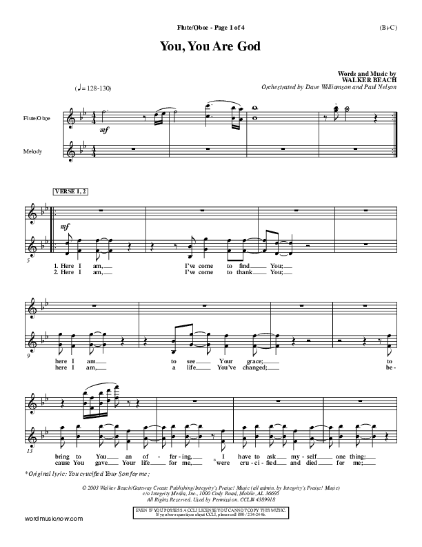 You You Are God Flute/Oboe (Walker Beach)
