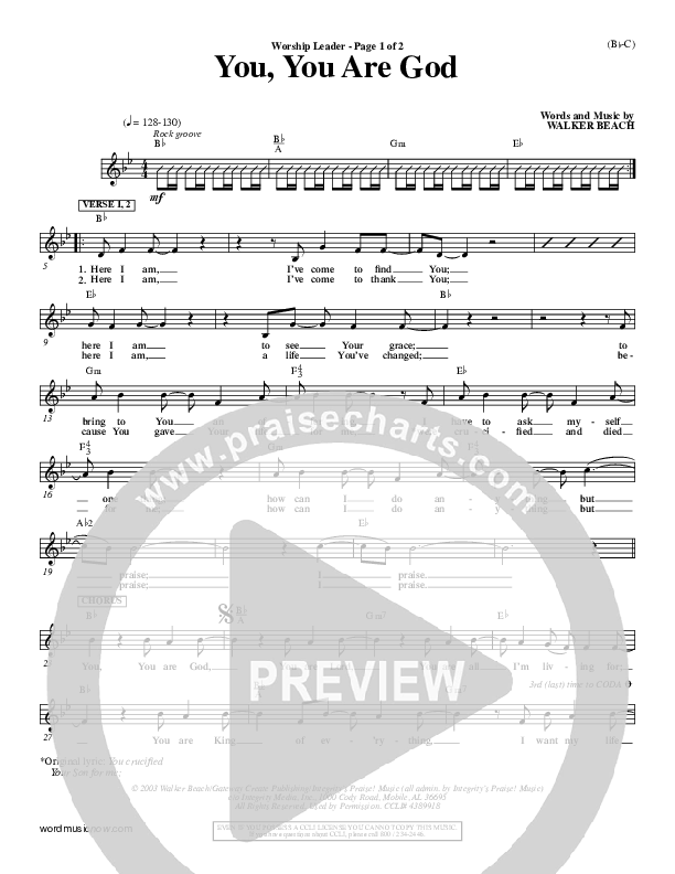You You Are God Lead Sheet (Walker Beach)