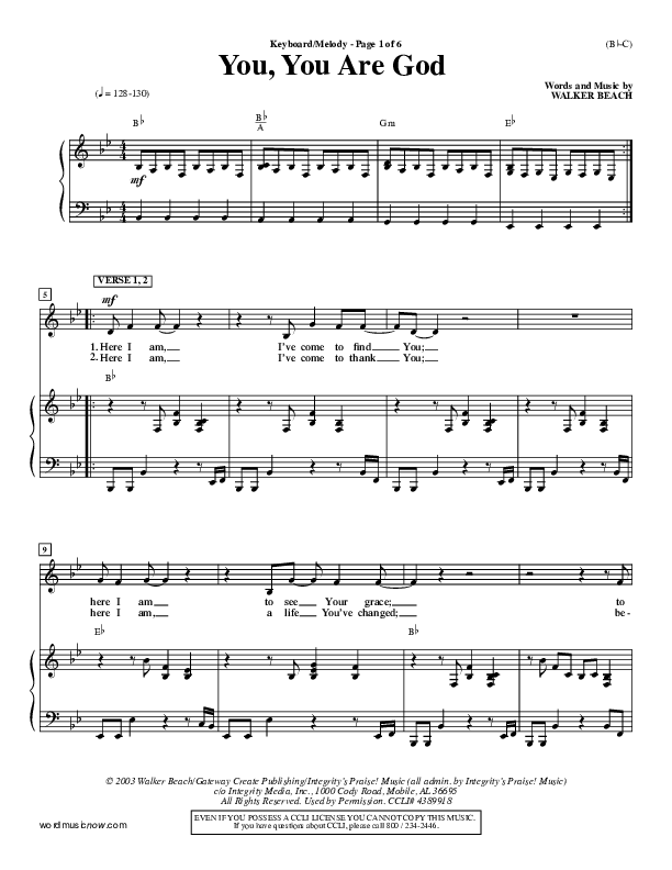 You You Are God Piano/Vocal (Walker Beach)