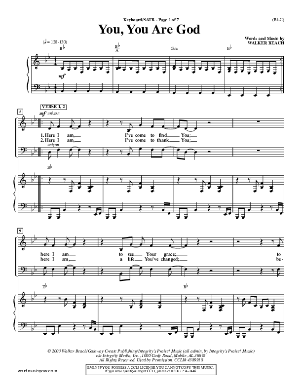 You You Are God Lead Sheet (Walker Beach)