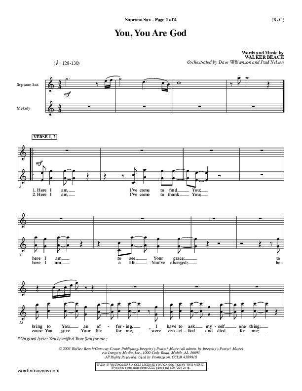 You You Are God Soprano Sax (Walker Beach)