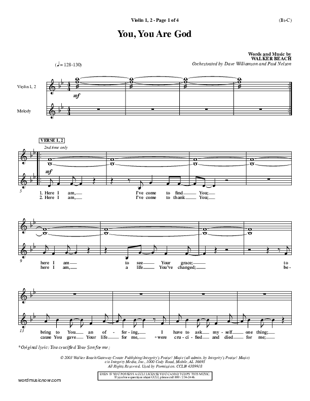 You You Are God Violin 1/2 (Walker Beach)