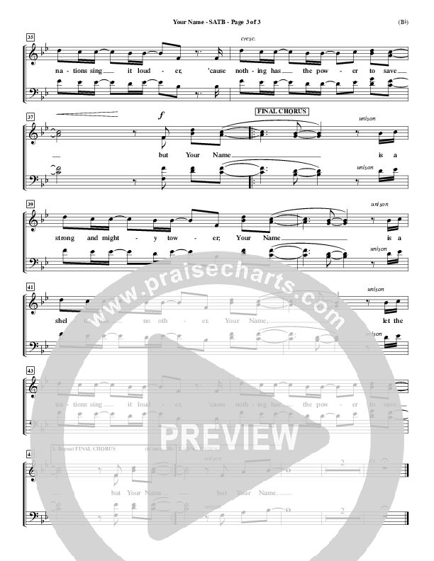Your Name Choir Sheet (SATB) (Paul Baloche)