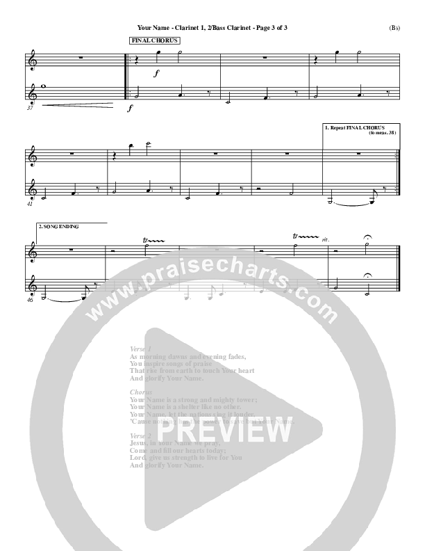 Your Name Clarinet 1/2, Bass Clarinet (Paul Baloche)