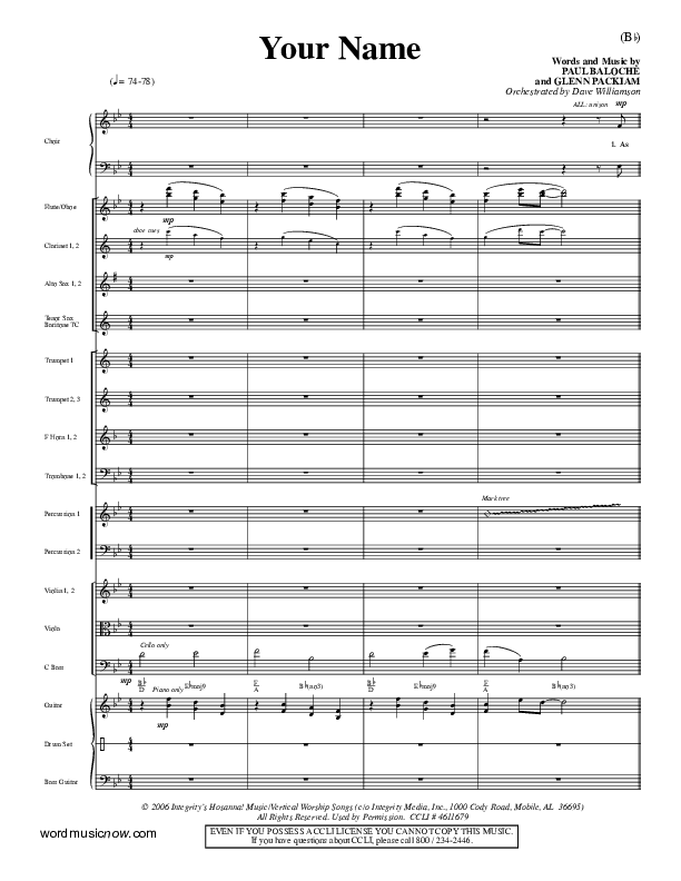 Your Name Conductor's Score (Paul Baloche)