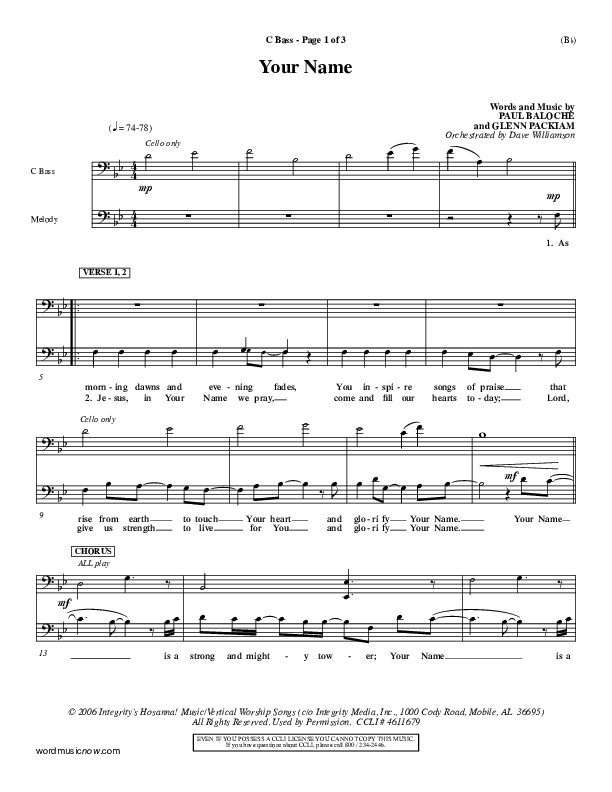 Your Name Contrabass (Paul Baloche)