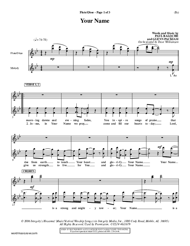 Your Name Flute/Oboe (Paul Baloche)