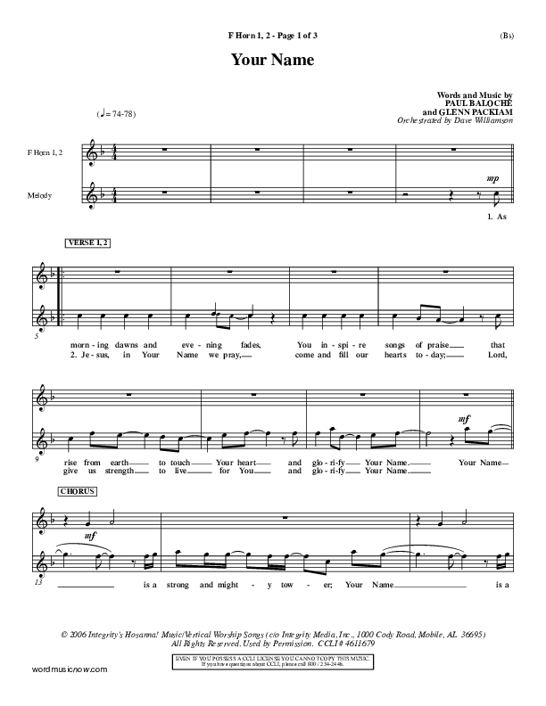 Your Name French Horn 1/2 (Paul Baloche)