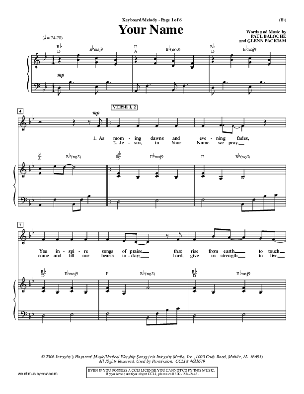 Your Name Piano/Vocal (Paul Baloche)