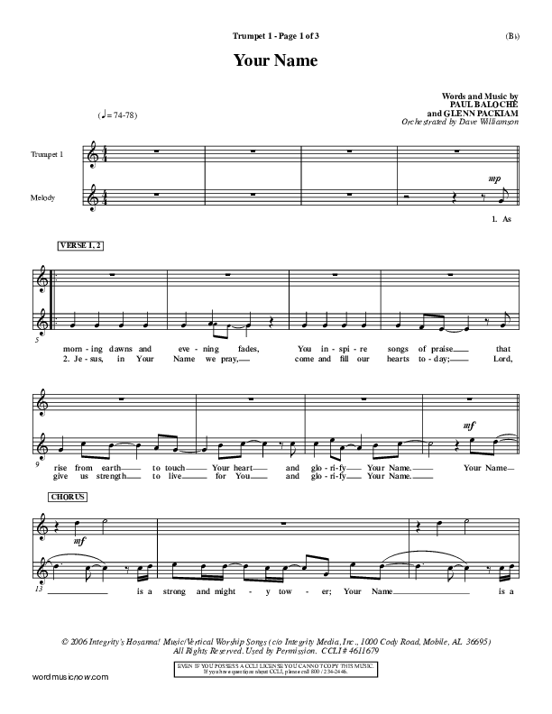Your Name Trumpet 1 (Paul Baloche)