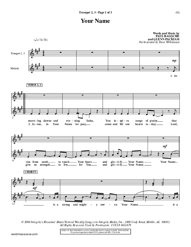 Your Name Trumpet 2/3 (Paul Baloche)