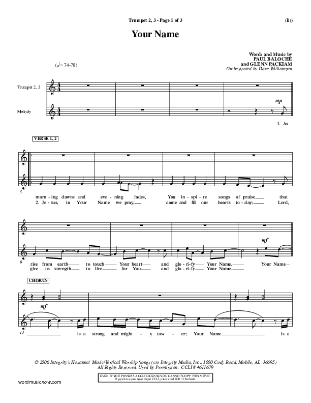 Your Name Trumpet 2 (Paul Baloche)