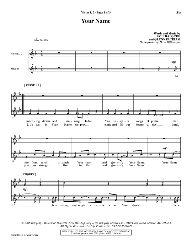 Your Name Violin 1/2 (Paul Baloche)