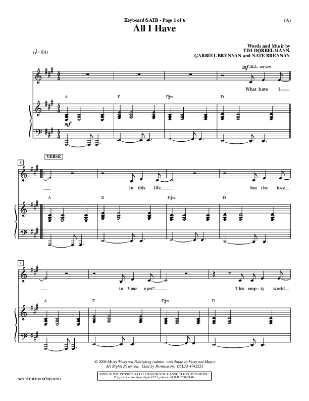All I Have Piano/Vocal (SATB) ()